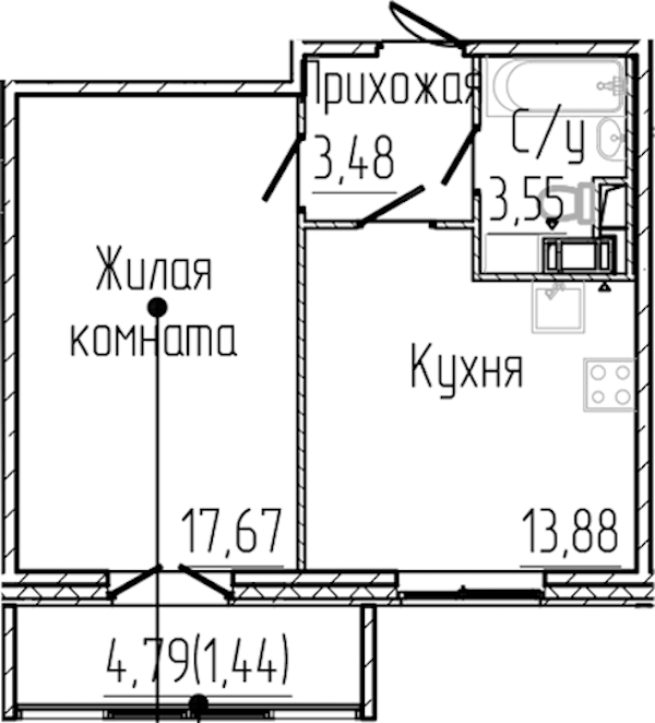 1-комнатная квартира 40.02 м², 8/8 эт., ЖК «SERTOLOVO PARK»